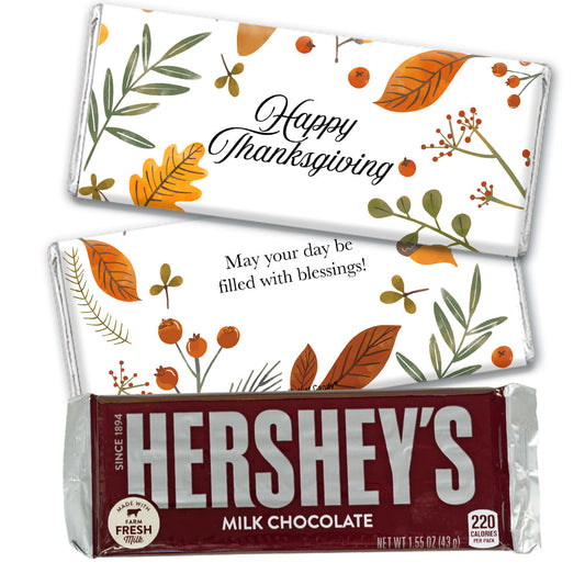 Personalized Thanksgiving Festive Leaves Hershey's Milk Chocolate Bar & Wrapper