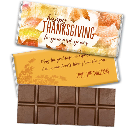 Personalized Thanksgiving Falling Into Autumn Belgian Chocolate Bar & Wrapper