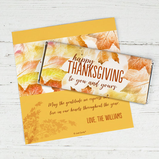 Personalized Thanksgiving Falling Into Autumn Chocolate Bar Wrappers Only