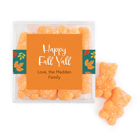 Personalized Thanksgiving Happy Fall Yall Favor Cube with Sanded Gummy Bears