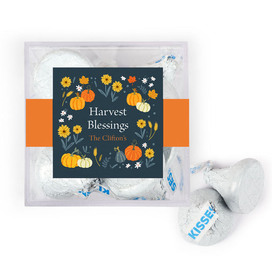 Personalized Thanksgiving Harvest Blessings Favor Cube with Hershey's Kisses