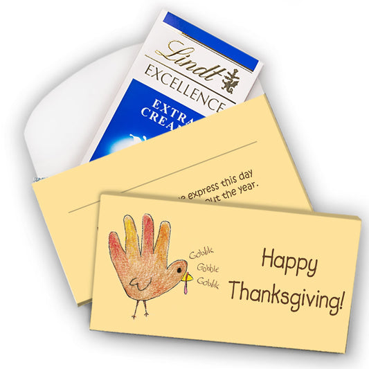 Deluxe Personalized Thanksgiving Handprint Turkey Lindt Chocolate Bar in Gift Box (3.5oz)