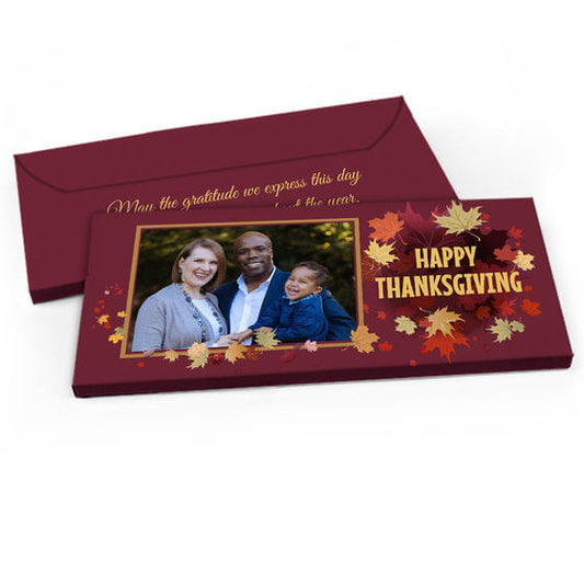 Deluxe Personalized Thanksgiving Leaves with Photo Candy Bar Favor Box