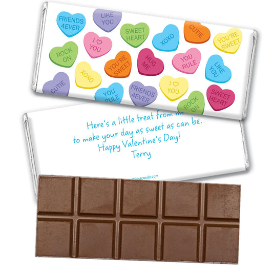 Valentine's Day Personalized Belgian Chocolate Bar Conversation Hearts Kid's School