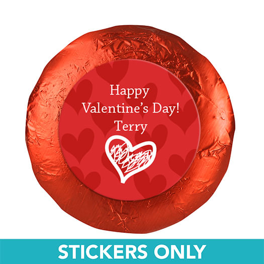 Valentine's Day Scribble Heart 1.25" Stickers (48 Stickers)