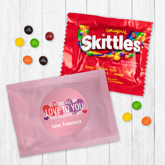 Personalized Valentine's Day Sending All My Love Valentine Greetings Skittles