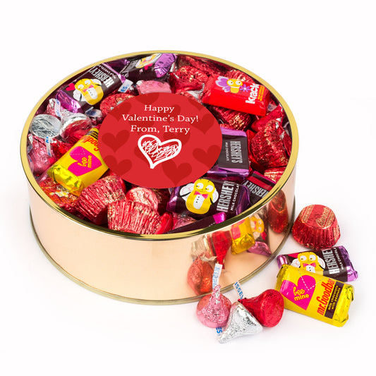 Personalized Valentine's Day Scribble Heart Extra-Large Plastic Tin Hershey's & Reese's Mix