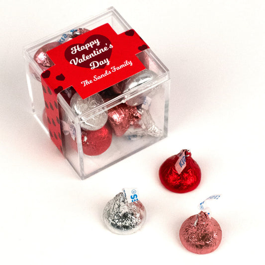 Personalized Valentine's Day Script Heart JUST CANDY� favor cube with Hershey's Kisses