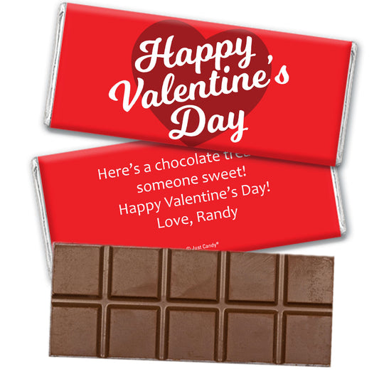 Personalized Valentine's Day Script Heart Belgian Chocolate Bar & Wrapper