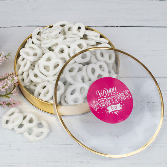 Valentine's Day Large Plastic Tin Yogurt Pretzels (approx 40pcs)