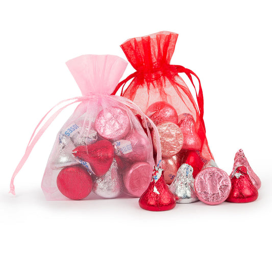 Personalized Valentine's Day Hearts and Hugs Hershey's Kisses in Organza Bags with Gift Tag