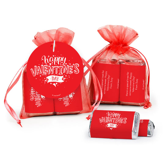 Personalized Valentine's Day Hearts and Hugs Hershey's Miniatures in Organza Bags with Gift Tag