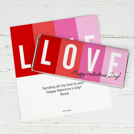 Personalized Valentine's Day Color Block Love Chocolate Bar Wrappers Only