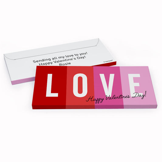 Deluxe Personalized Valentine's Day Color Block Love Candy Bar Favor Box