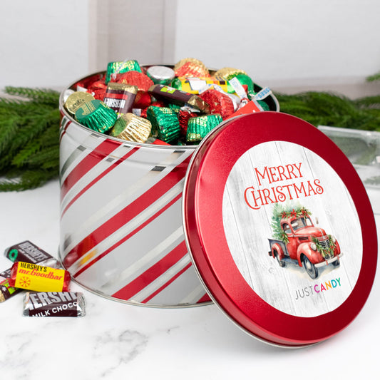 Merry Christmas Tin with Hershey's Holiday Mix - Red Truck