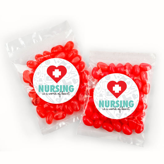 Nurse Appreciation Heart Candy Bags with Jelly Beans