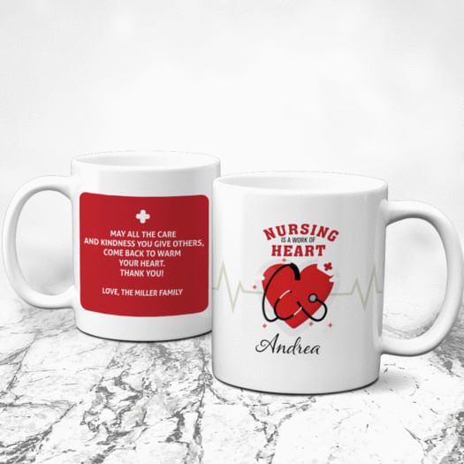 Personalized Nurse Appreciation Week Work of Heart 11oz Mug Empty