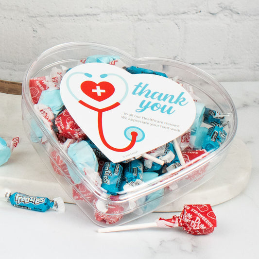 Personalized Nurse Appreciation Thank You Heart Clear Heart Box with Candy Mix