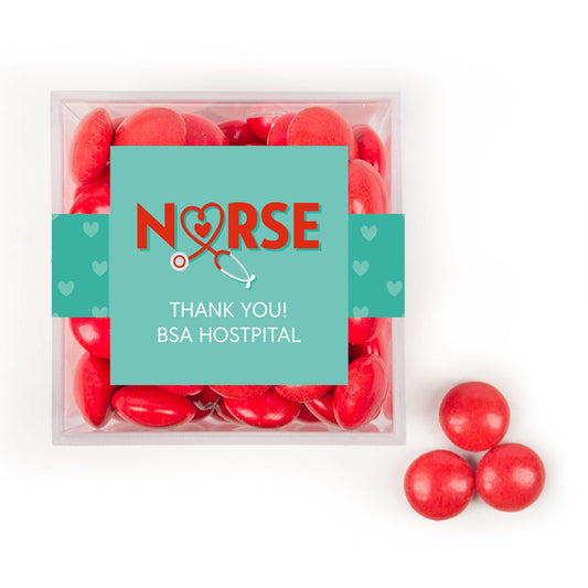 Personalized Nurse Appreciation JUST CANDY� favor cube with Just Candy Milk Chocolate Minis