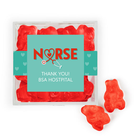 Personalized Nurse Appreciation JUST CANDY� favor cube with Gummy Bears