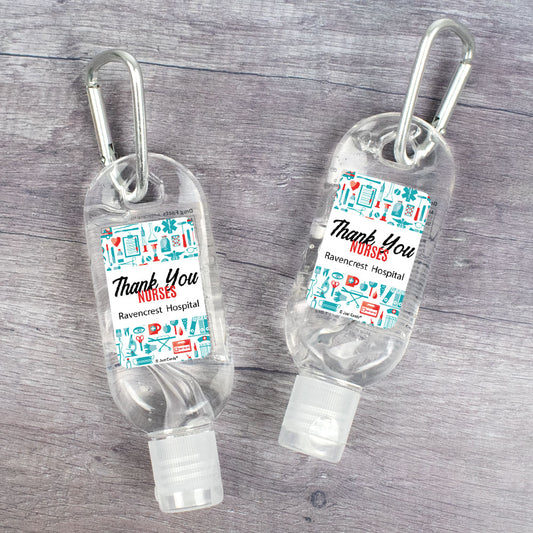 Personalized Hand Sanitizer with Carabiner Thank You Nurses 1 fl. oz bottle