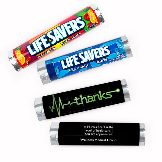 Personalized Nurse Appreciation Heartbeat of Thanks Lifesavers Rolls (20 Rolls)