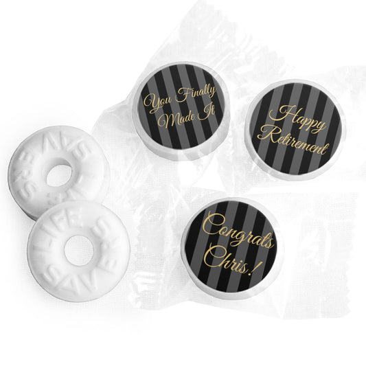 Retirement Personalized Life Savers Mints Gold and Pinstripe Formal