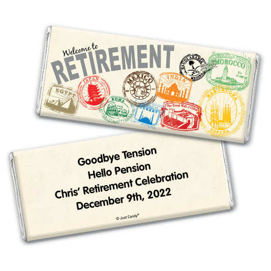 Retirement Personalized Chocolate Bar Wrappers Passport to Adventure