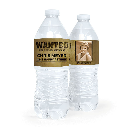 Personalized Retirement Wanted Water Bottle Sticker Labels (5 Labels)