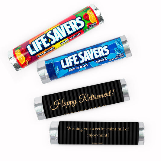 Personalized Retirement Gold Pinstripe Lifesavers Rolls (20 Rolls)