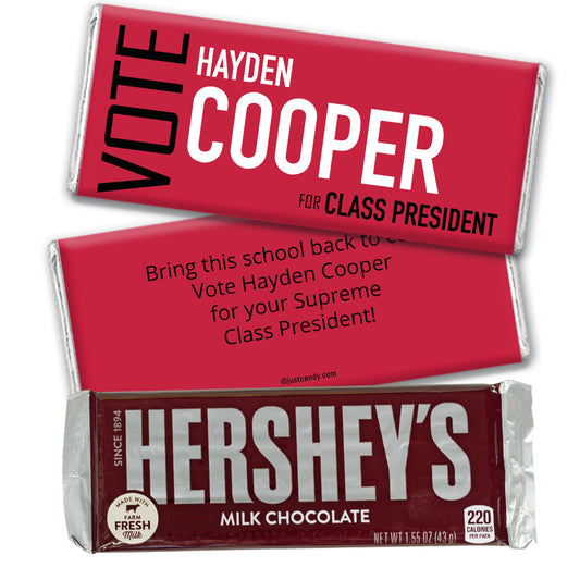 School Election Campaign Personalized Hershey's Milk Chocolate Bar Vote in Text