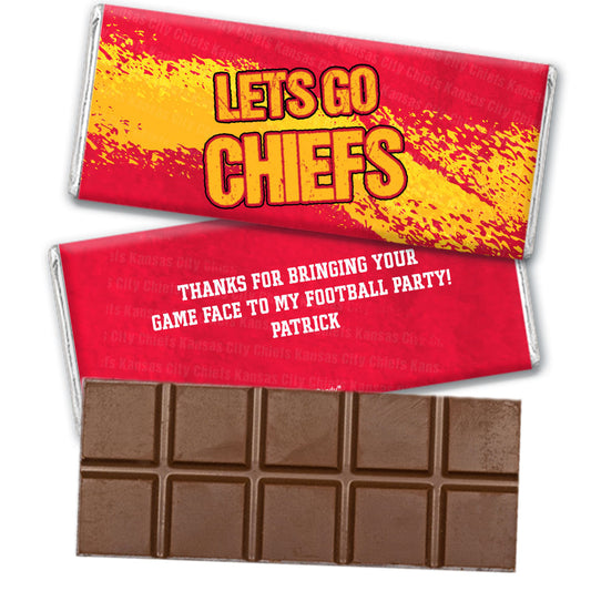 Personalized Chiefs Football Party Belgian Chocolate Bar & Wrapper