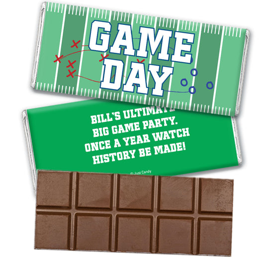 Personalized Football Party Themed Football Field Belgian Chocolate Bar & Wrapper