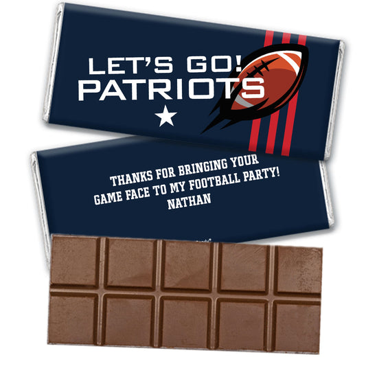 Personalized Patriots Football Party Belgian Chocolate Bar & Wrapper