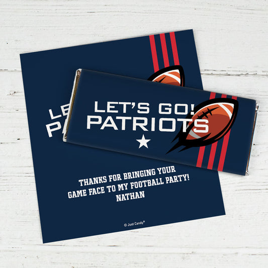 Personalized Patriots Football Party Chocolate Bar Wrappers Only