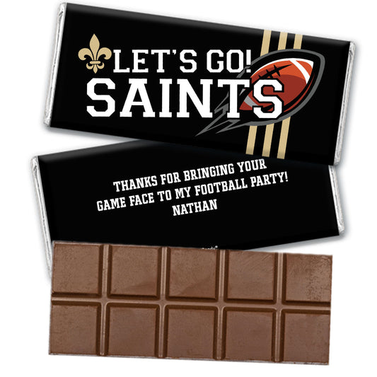 Personalized Saints Football Party Belgian Chocolate Bar & Wrapper