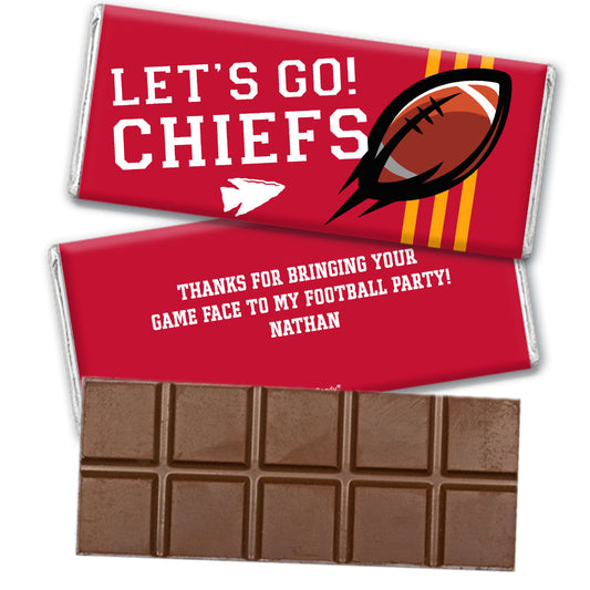 Personalized Chiefs Football Party Belgian Chocolate Bar & Wrapper