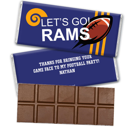 Personalized Rams Football Party Belgian Chocolate Bar & Wrapper