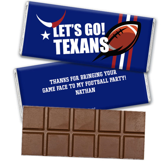 Personalized Texans Football Party Belgian Chocolate Bar & Wrapper