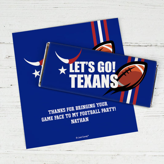 Personalized Texans Football Party Chocolate Bar Wrappers Only