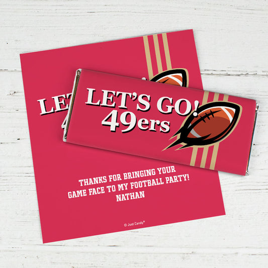 Personalized 49ers Football Party Chocolate Bar Wrappers Only