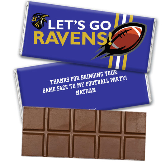 Personalized Ravens Football Party Belgian Chocolate Bar & Wrapper