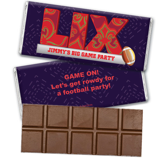 Personalized Football Party Themed Stadium Belgian Chocolate Bar & Wrapper