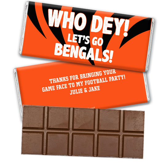 Personalized Football Party Let's Go Bengals Belgian Chocolate Bar and Wrapper