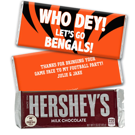 Personalized Football Party Let's Go Bengals Hershey's Milk Chocolate Bar and Wrapper