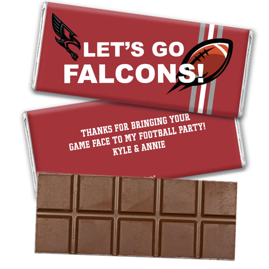 Personalized Football Party Let's Go Falcons Belgian Chocolate Bar and Wrapper