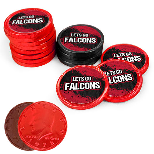 Let's Go Falcons Chocolate Coins with Red & Black Foil with Sticker