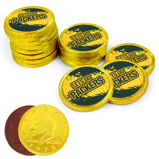 Let's Go Packers Chocolate Coins with Sunshine Yellow Foil with Sticker