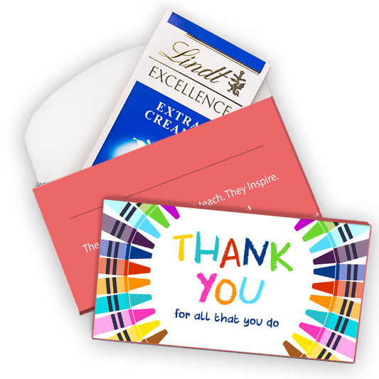 Deluxe Personalized Teacher Appreciation Colorful Thank You Lindt Chocolate Bar in Gift Box (3.5oz)