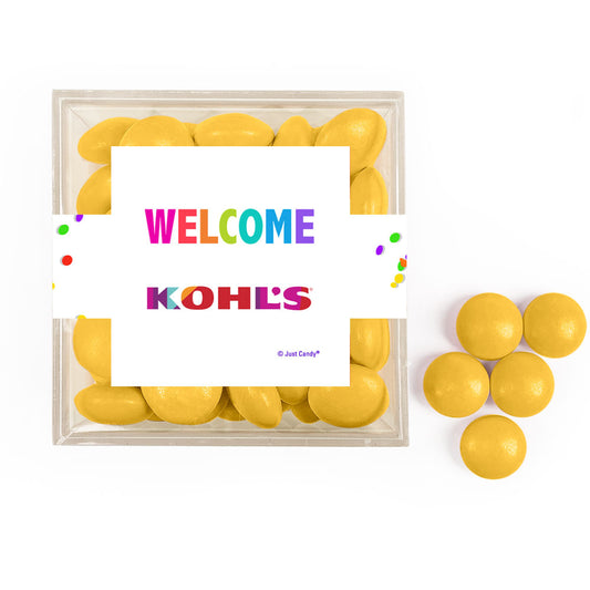 Personalized Welcome JUST CANDY� favor cube with Just Candy Milk Chocolate Minis